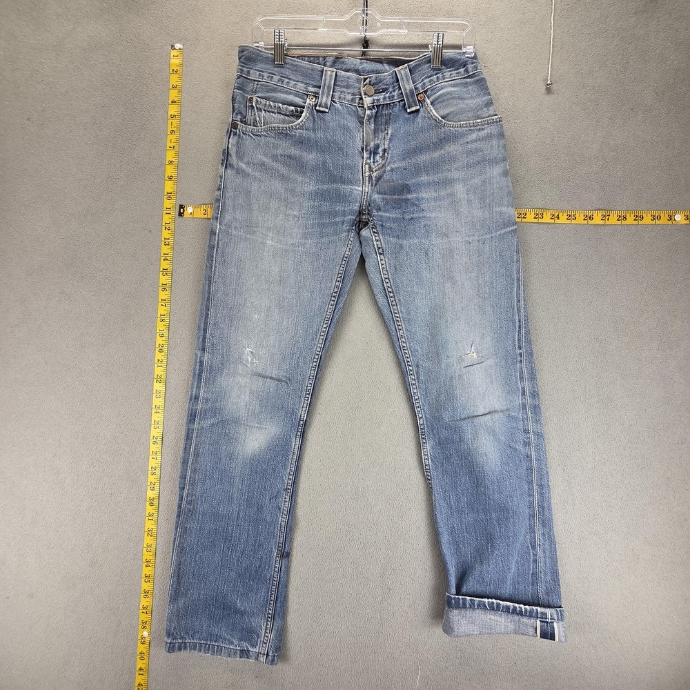 Levis 511 Jeans Womens Blue Selvedge‎ Light Wash Whiskers Thrashed Fits 28x29